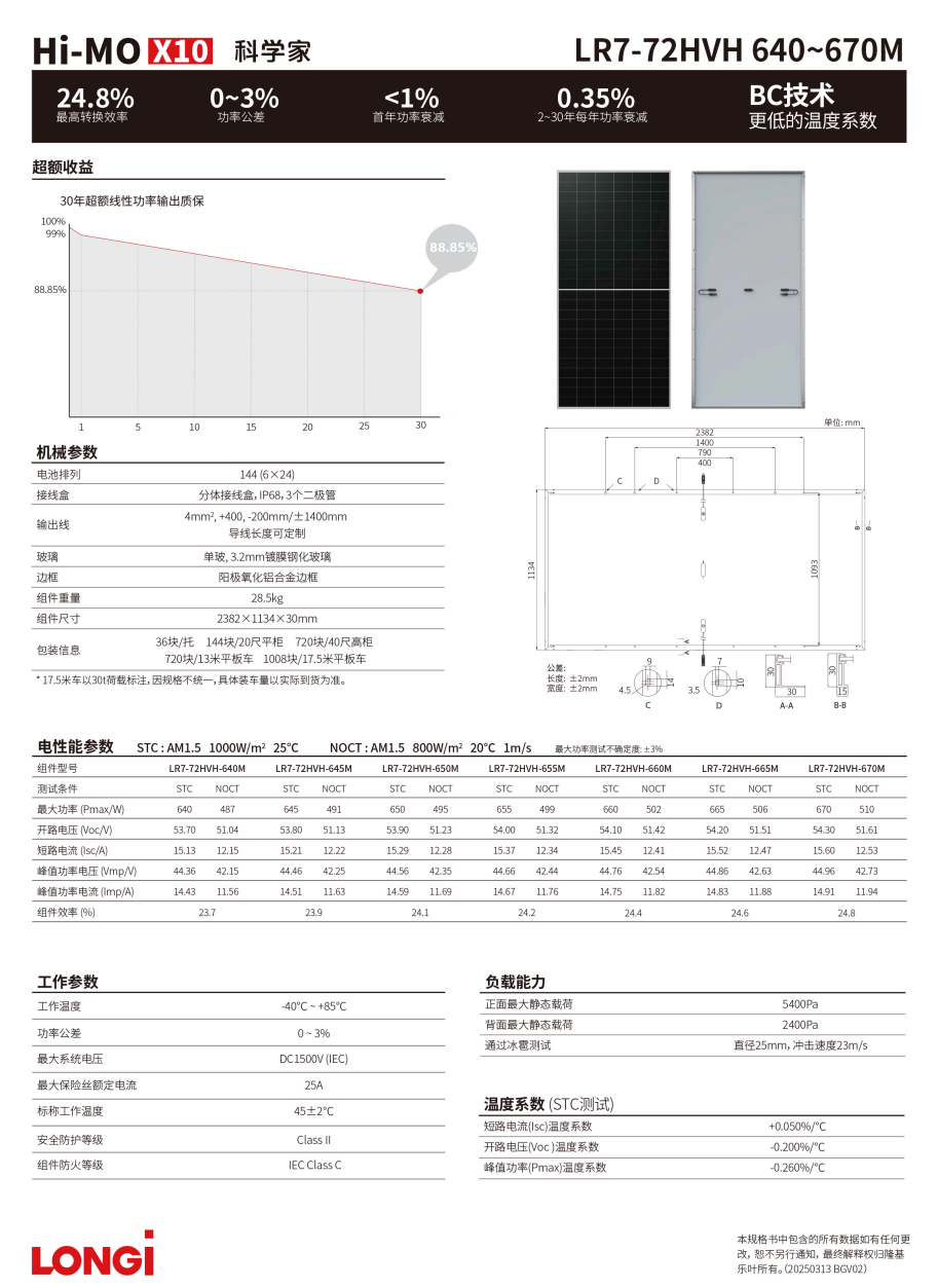 隆基光伏组件 Hi-MO X10 科学家 640~670W