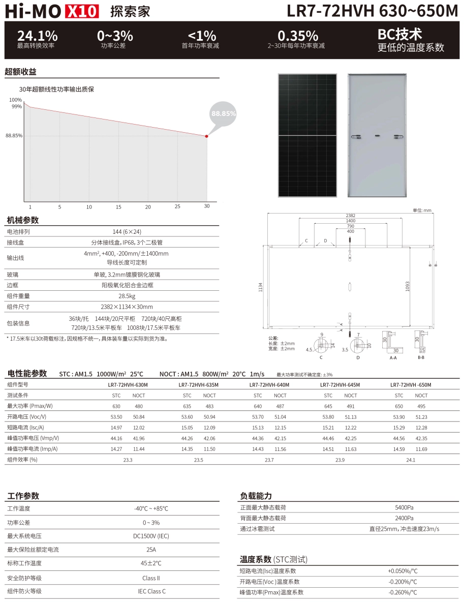 隆基光伏组件 Hi-MO X10 探索家 630~650W