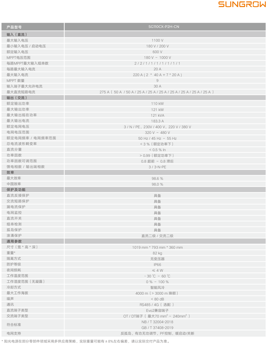 阳光电源光伏逆变器 SG110CX-P2H-CN 110kW